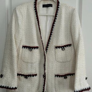 ZARA blazer tweed with gems button trims jacket, Blazer XL Off White, used